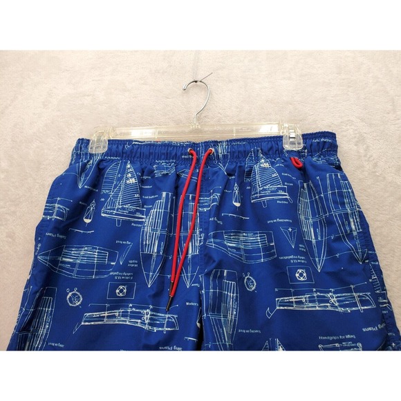 Lands' End Swim Shorts Men Large Blue Sailing Print Elastic Waist Drawstring EUC - Picture 3 of 10